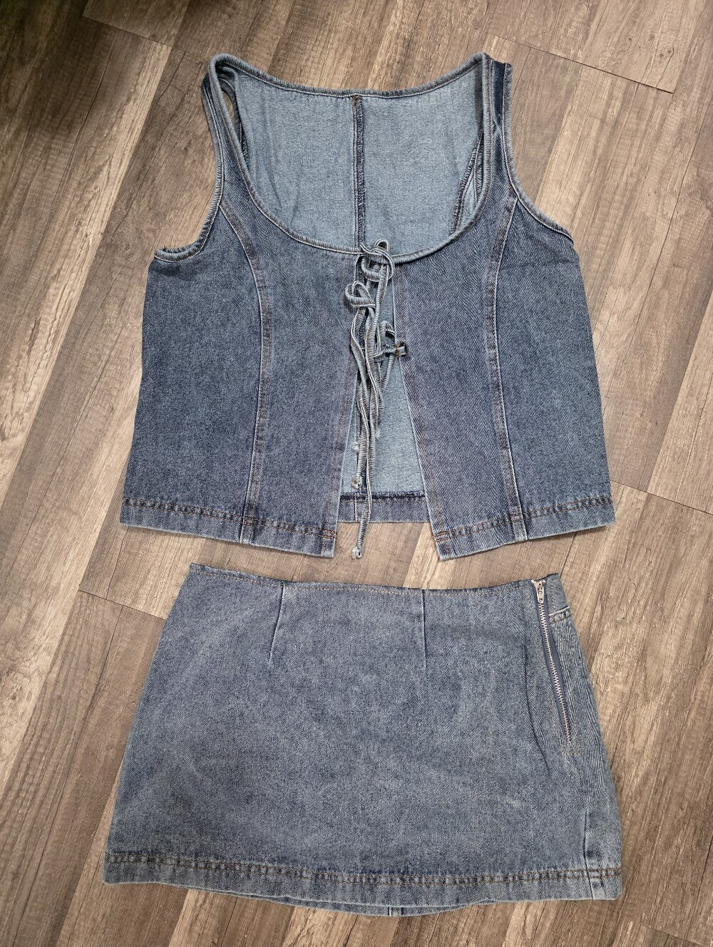 Y2K Coord Denim Mini Skirt Set Blue 90s Western Boho Layering Rock Grungecore - Picture 6 of 12